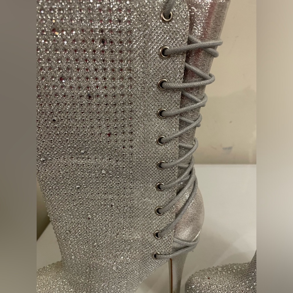 Silver Rhinestone LaceUp Booties - Picture 9 of 9